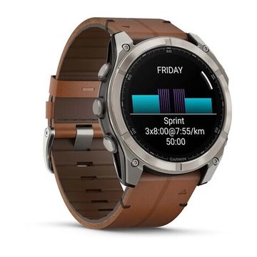 Умные часы Garmin Fenix 8, 51 мм, AMOLED, Sapphire bare Titanium, black with chestnut leather band plus graphite silicone band