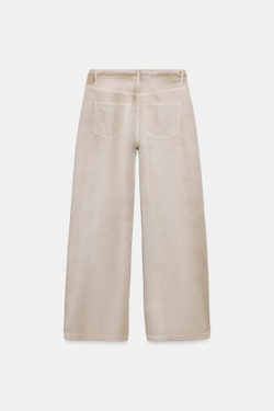 ZARA ДЖИНСЫ ZW COLLECTION С ЭФФЕКТОМ ПОТЕРТОСТИ И ВЫСОКОЙ ПОСАДКОЙ, ПЕСОЧНЫЙ