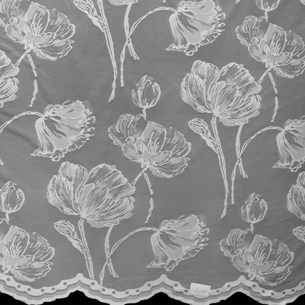 Тюль в гостиную INVA жаккард с рельефным рисунком "Пионы" 250х300/белый