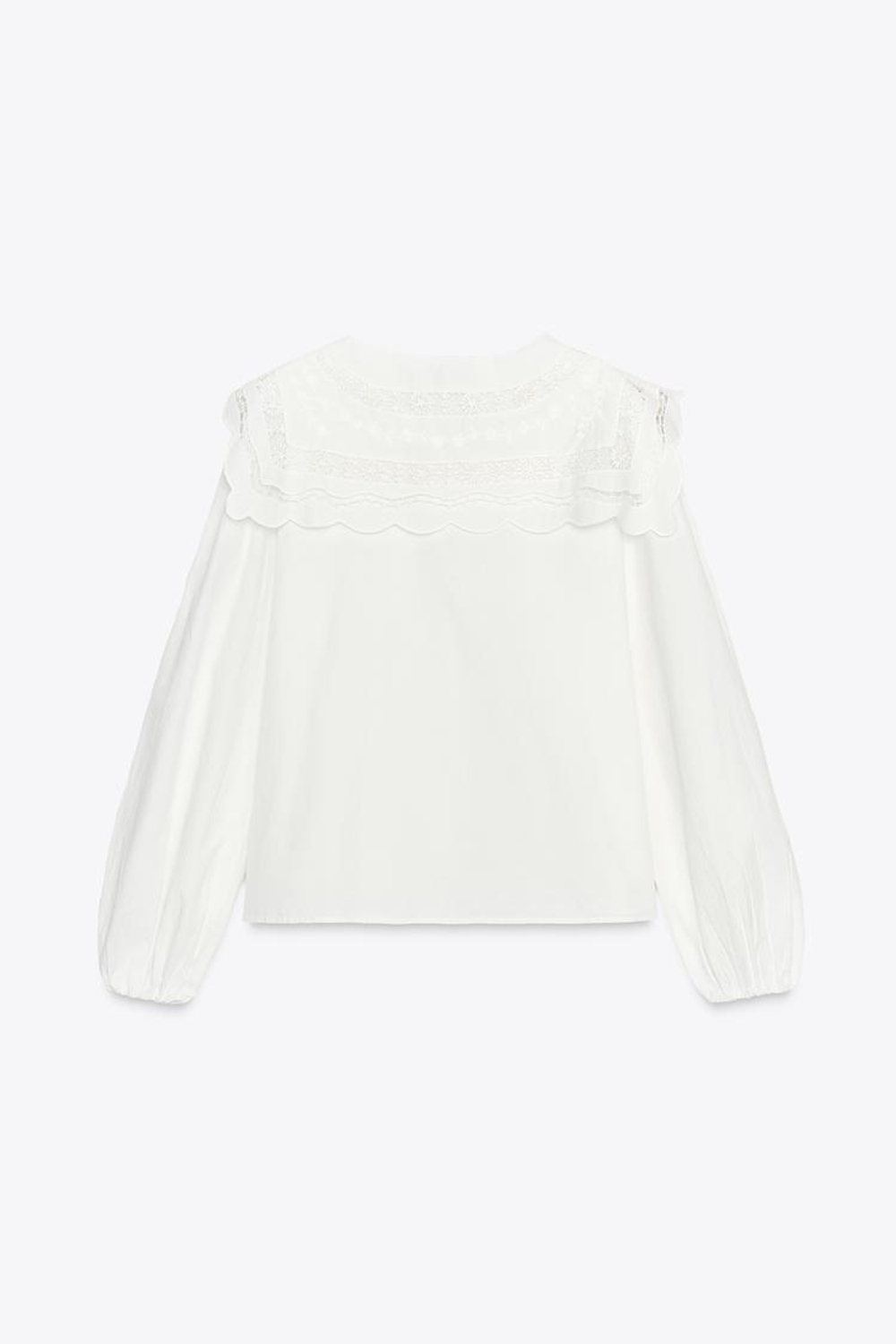 ZARA РУБАШКА ИЗ ПОПЛИНА С ВЫШИТЫМ ВОРОТНИКОМ — ZW COLLECTION, ЖЕЛТОВАТО-БЕЛЫЙ