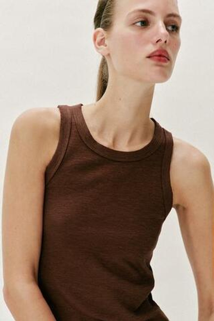ZARA ТОП В РУБЧИК БЕЗ РУКАВОВ, ТЕМНО-МЕДНЫЙ