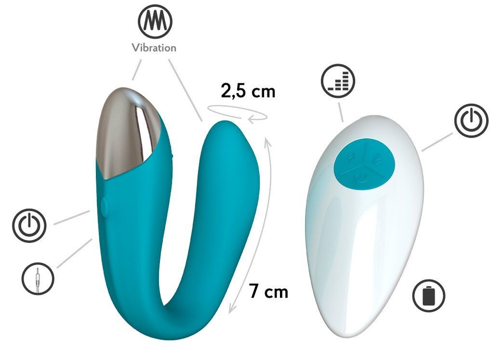 Бирюзовый вибратор для пар Fera с пультом ДУ