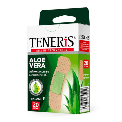 Teneris Лейкопластырь бактерицидный с алоэ вера 76×19 мм 20 шт.