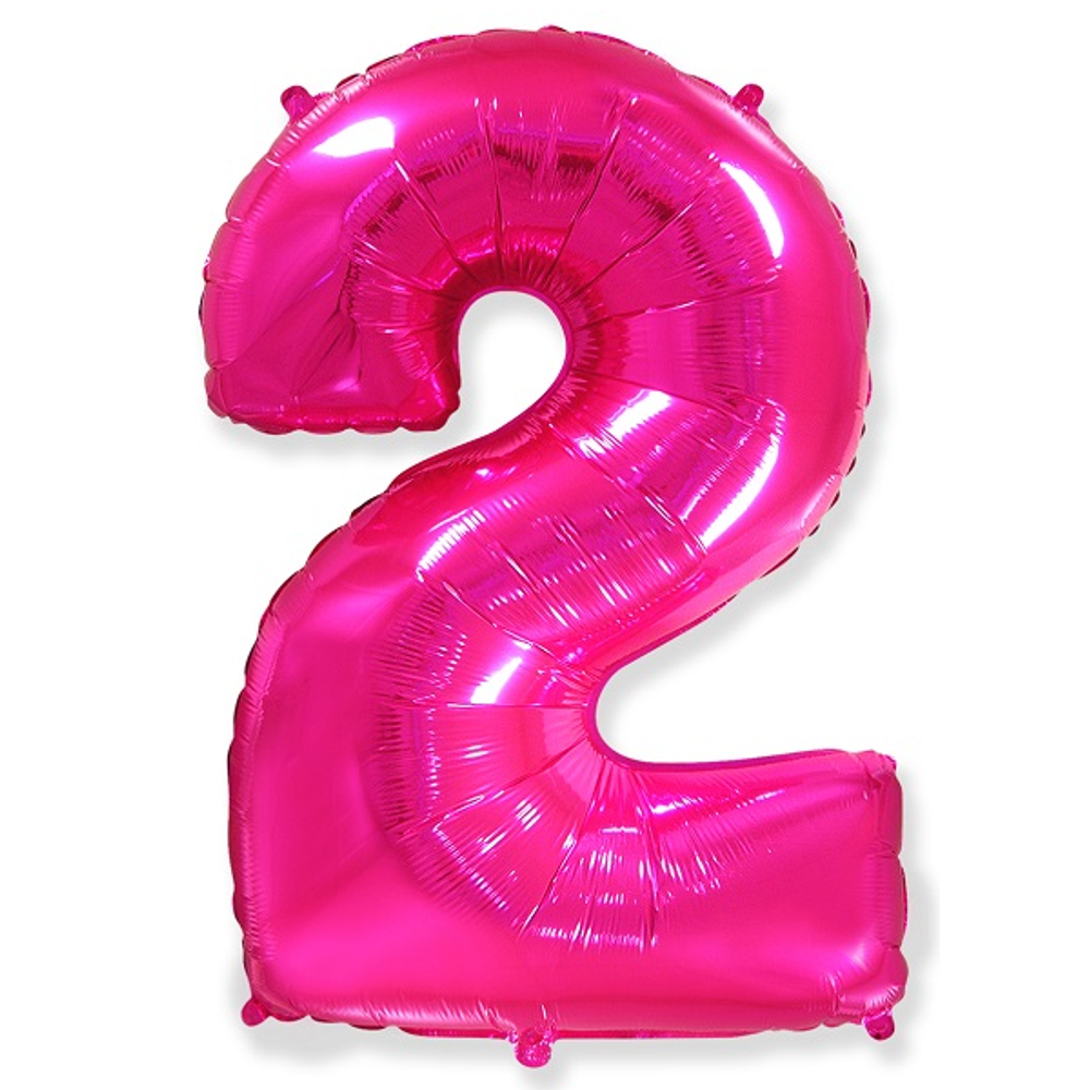 Шар фольга Цифра 2 Fuchsia Фуксия 102см с гелием