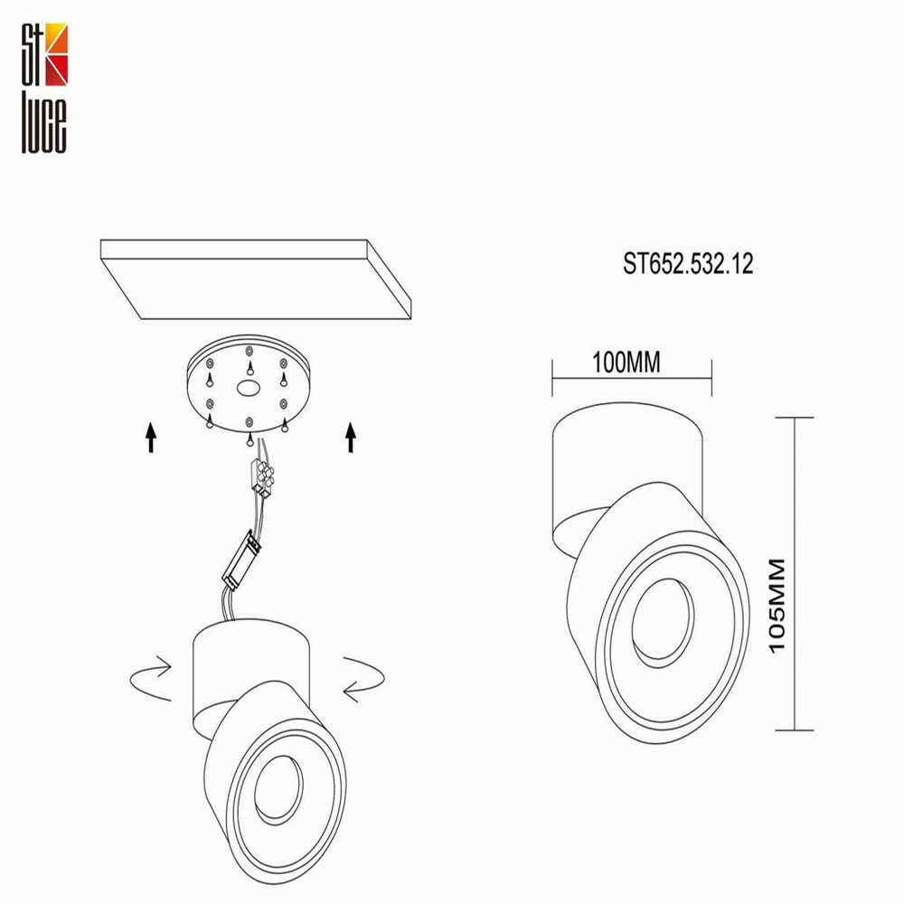 ST652.532.12 Светильник потолочный Белый LED 1*12W 3000K 1 000Lm Ra&gt;90 36° IP20 D100xH105 170-240V