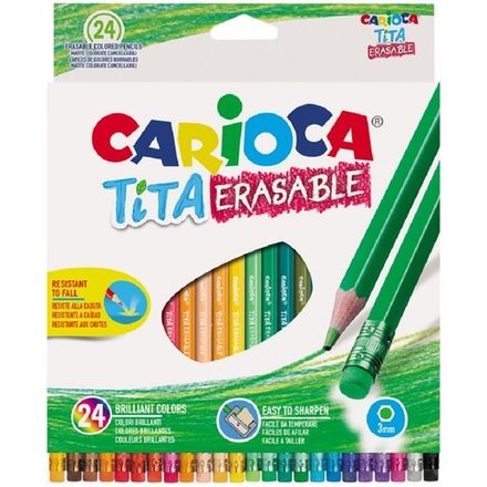 Карандаши пластиковые цветные, с ластиком 24цв. Carioca Tita Erasable
