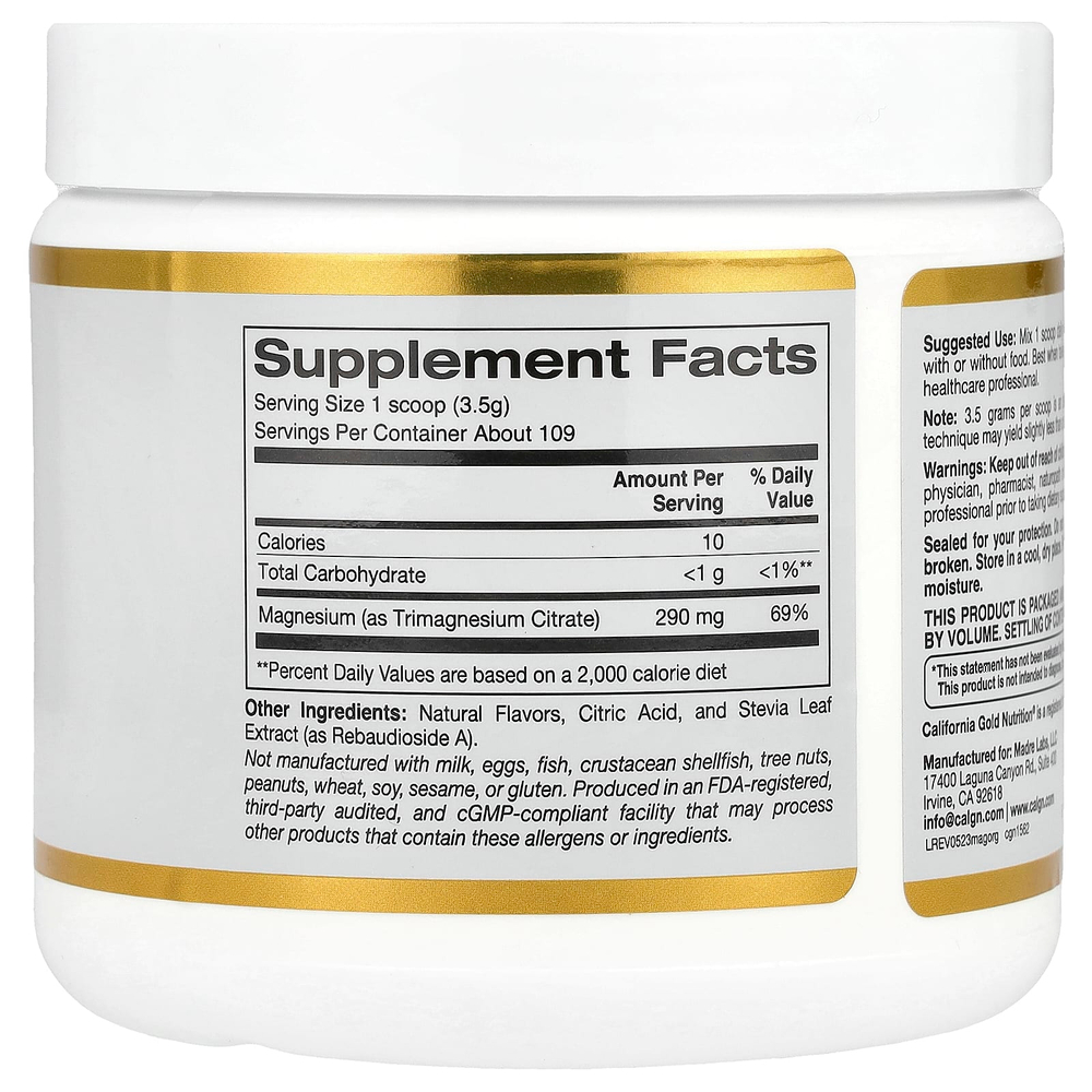 California Gold Nutrition, магний в растворимом порошке, со вкусом апельсина, 380 г (13,4 унции)