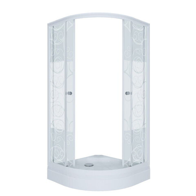 ДО "Стандарт 90*90 А"  1/4 круга, низ. подд., Аква, Узоры, Белый  (3 места+сифон D90мм)