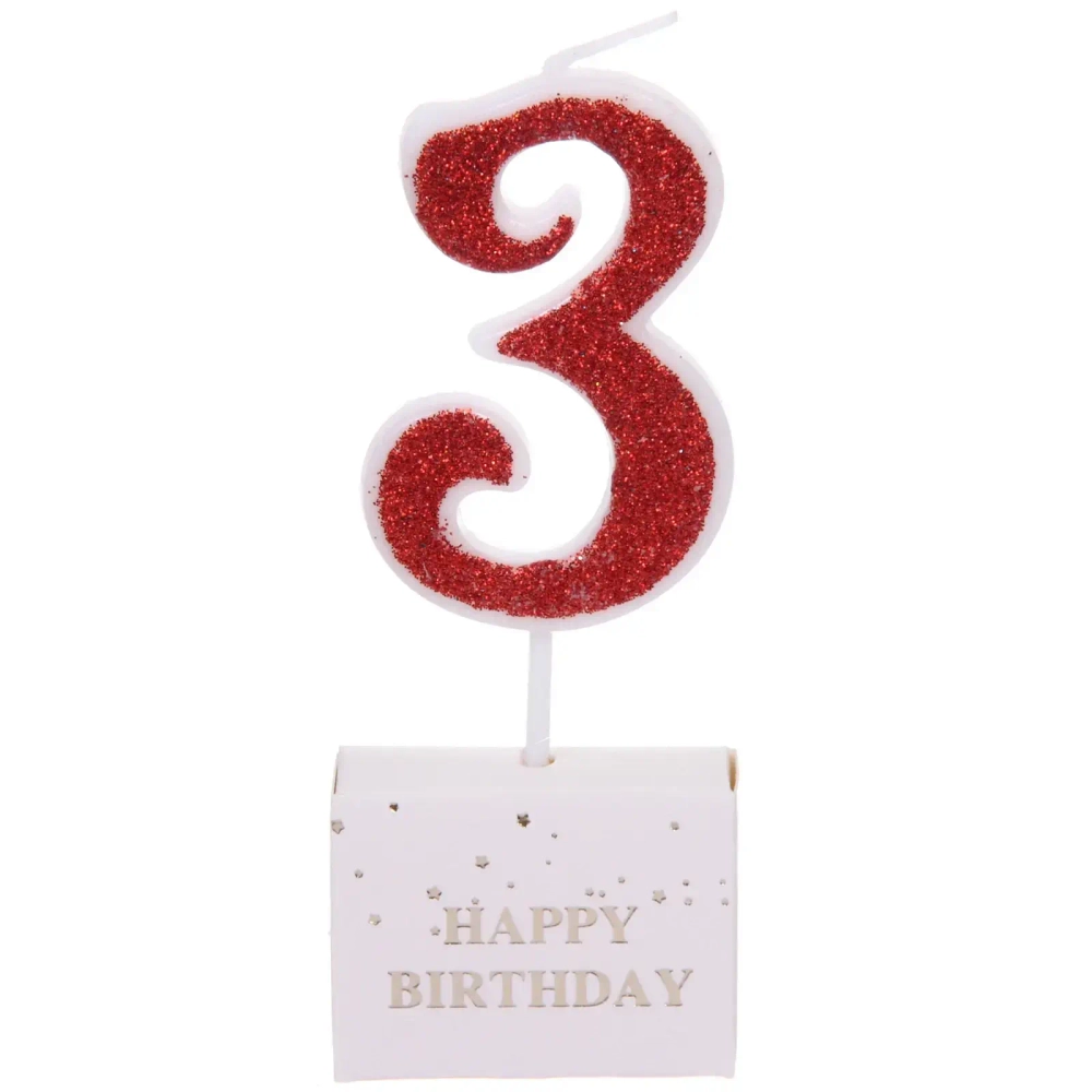 Свеча для торта Цифра Иллюзия «3» 9.5 см, красный