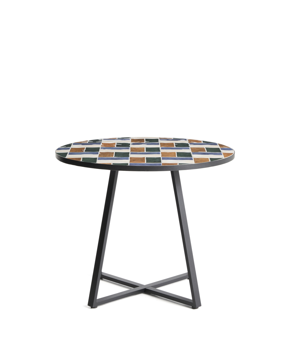 Уличный стол Tella из зеленой стали с разноцветной плиткой 90 см