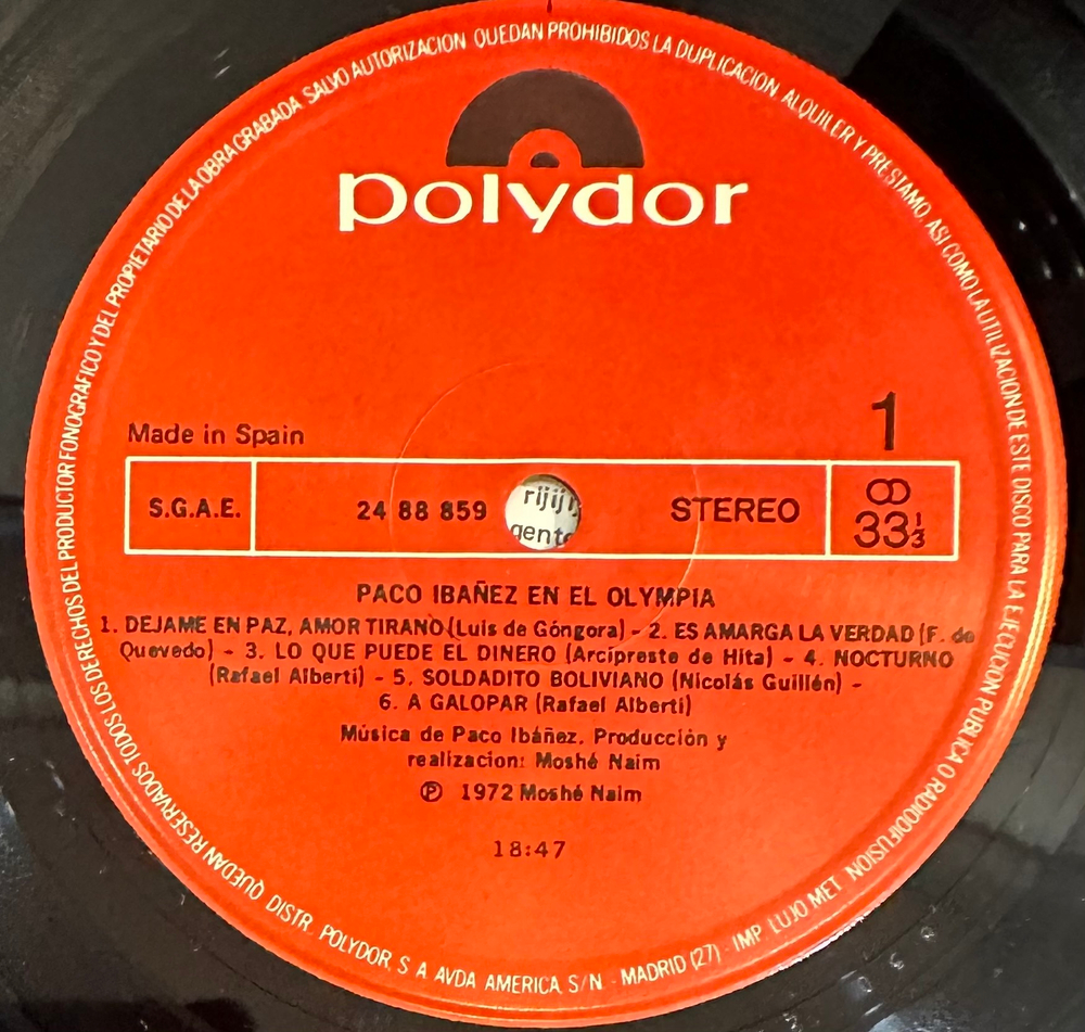 Paco Ibanez - Paco Ibanez En El Olympia (Испания 1982г.) 2LP
