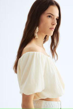 H&M Короткий топ с открытыми плечами, белый