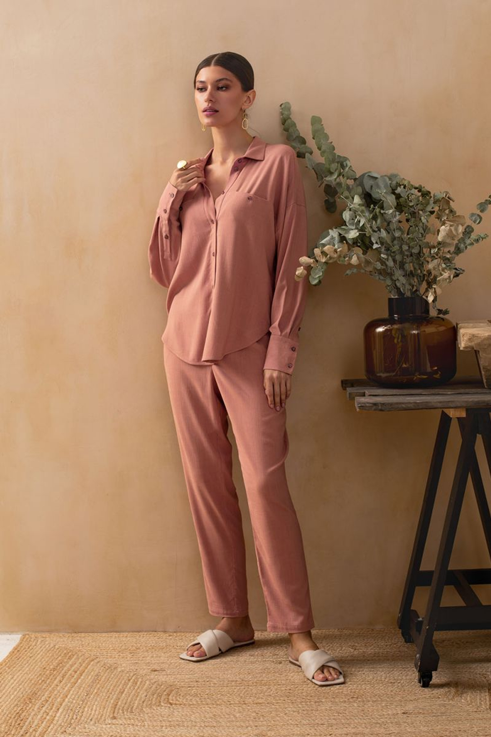 Брюки из вискозной ткани (Размер: XS) (Цвет: бежевый)