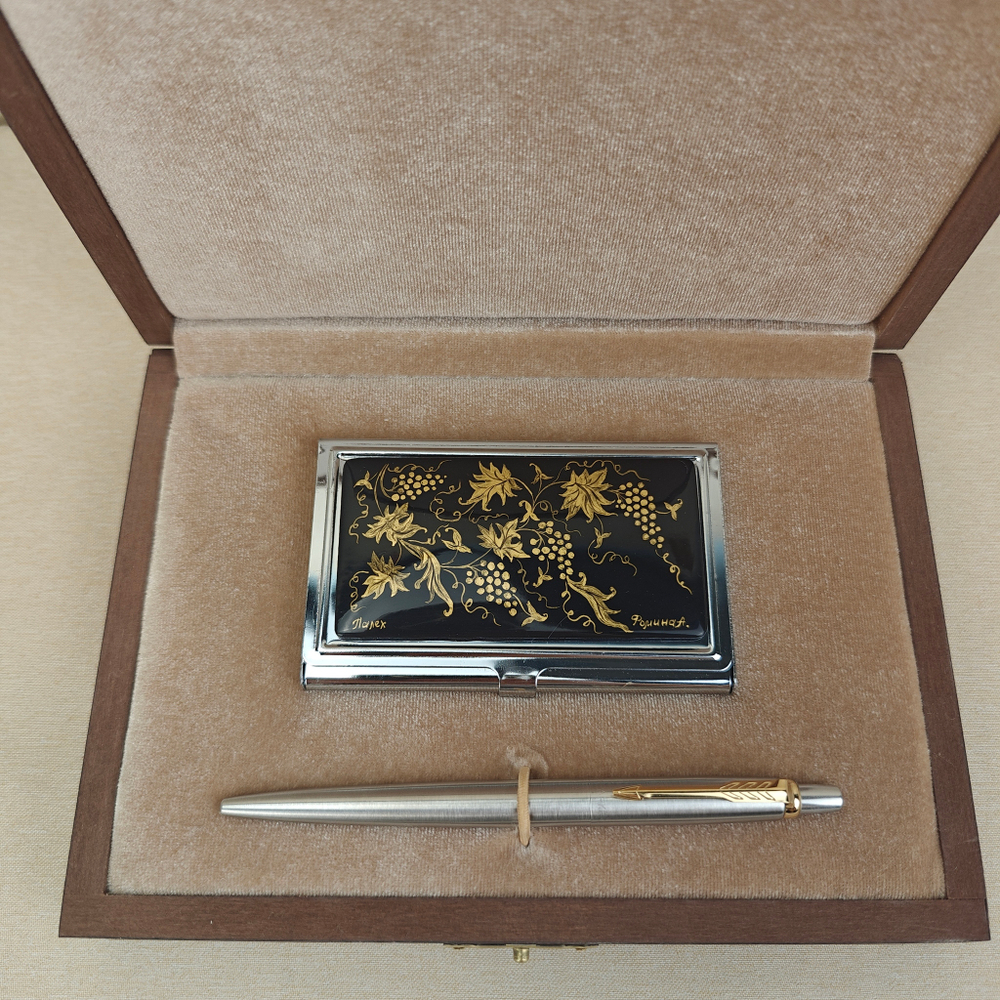 Набор подарочный "Золотой виноград" №5 с ручной росписью в футляре