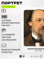 Портрет для школы в кабинет литературы и русского языка "Некрасов Николай Алексеевич", стенд школьный для класса, для оформления классного уголка, 40х30 см, Silver Plane x Айдентика Технолоджи