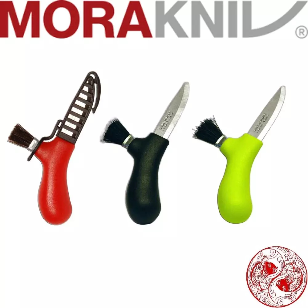 Нож Morakniv Karl-Johan для грибов, нержавеющая сталь, цвет красный/лайм/черный щетка из конского волоса