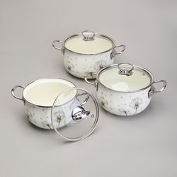 НАБОР КАСТРЮЛЬ ЭМАЛИРОВАННЫЙ, СЕРИЯ "DANDELION" 6ПР. 2,0/2,8/3,8Л ДИА.18/20/22СМ