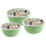 Набор мисок пластиковых 3шт (1,1л+2,1л+3,2л) «Latina» с крышками, с декором зеленый