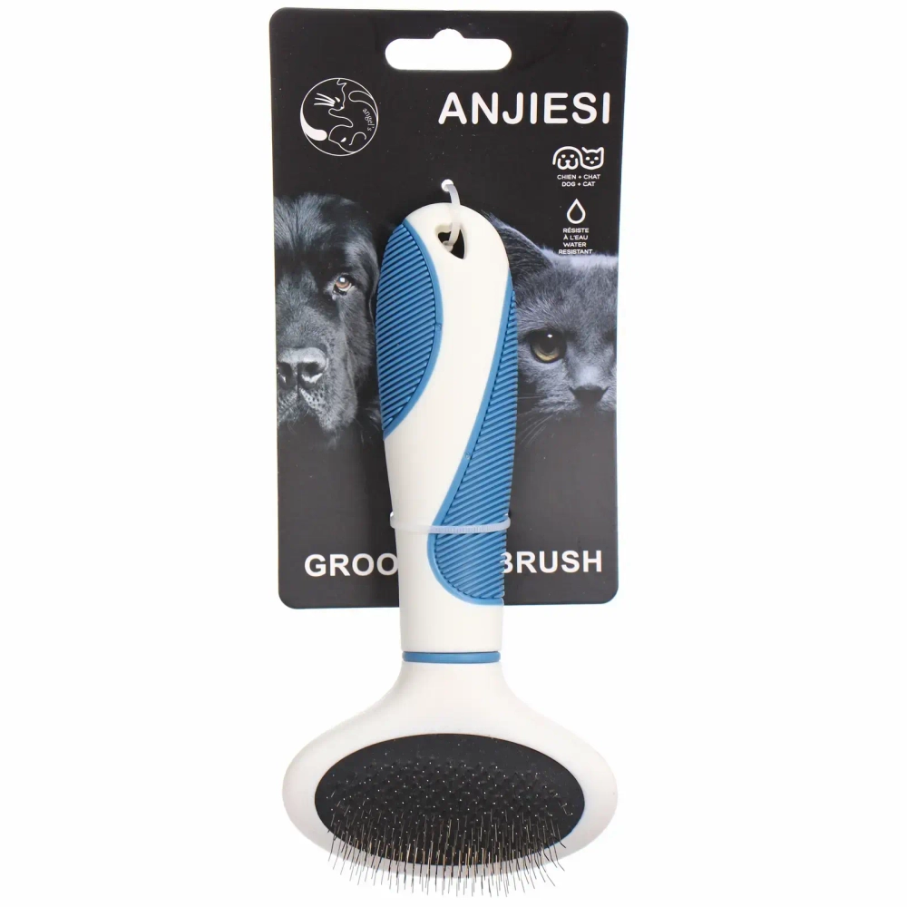 Расческа - пуходёрка для животных «ЛАПУСИКИ», коллекция БРО, прорезиненная ручка, цвет белый/голубой, 8.5*17.5см (блистер)