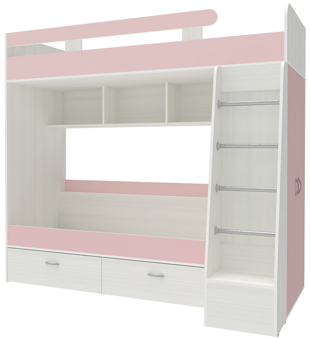 Двухъярусная кровать КарИВи Юниор 6 Белое Дерево Розовый