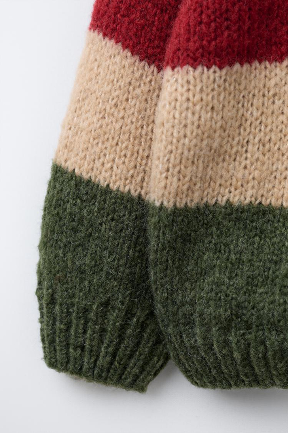 ZARA ВЯЗАНЫЙ СВИТЕР В ПОЛОСКУ С ШЕРСТЬЮ, ЭКРЮ/ГРАНАТОВЫЙ