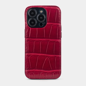 Чехол-накладка кожаная для iPhone 14 Pro из кожи крокодила, красного цвета