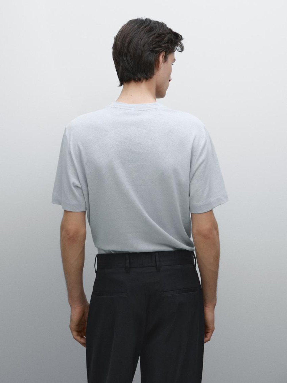 Massimo Dutti Футболка с коротким рукавом из смесового льна, светло-голубой