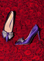 Женские кожаные туфли фиолетовые с бантом