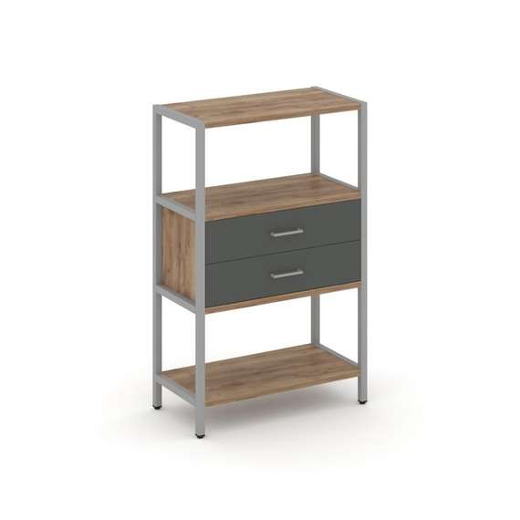 Shelf System Односекционный стеллаж трехярусный с ящиками SN.STM-312 Дуб Табак/Антрацит/Металл Серый