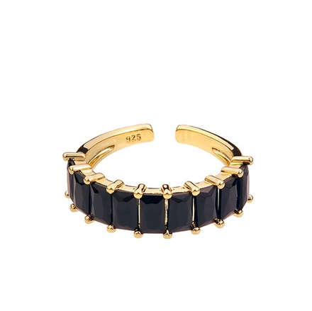 Латунное кольцо "Крупные Чёрные фианиты" gold