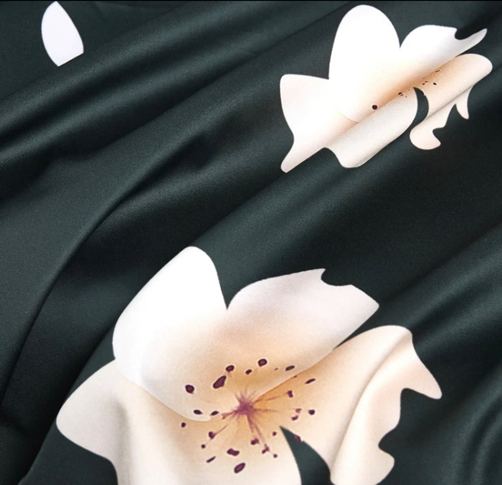 Постельное белье ЕВРО (двуспалка) Египетский Хлопок Зеленый цветы