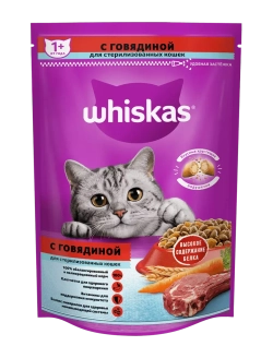 Whiskas корм для стерилизованных кошек с говядиной, подушечки с паштетом