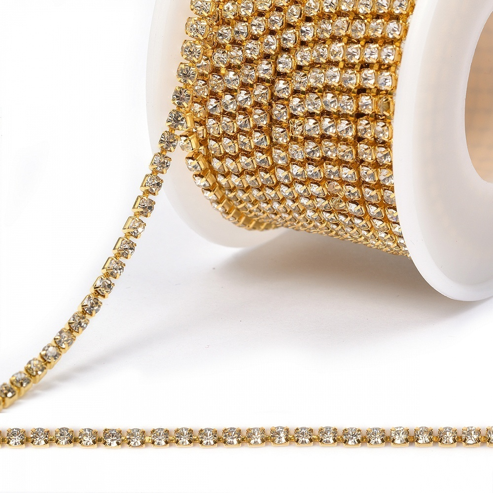 Цепь со стразами цв.CRYSTAL/GOLD, 2.8 мм