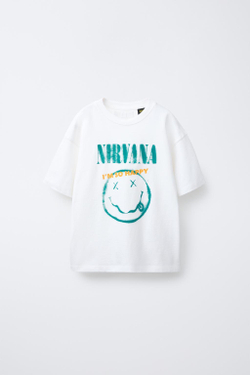 ZARA ФУТБОЛКА С ПРИНТОМ NIRVANA ®, БЕЛЫЙ