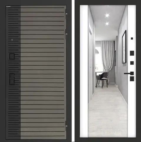 Входная металлическая дверь с зеркалом Бункер HIT Хит B-15 Веллюто кофе / зеркало Макси ФЛЗ - 1 Белый софт