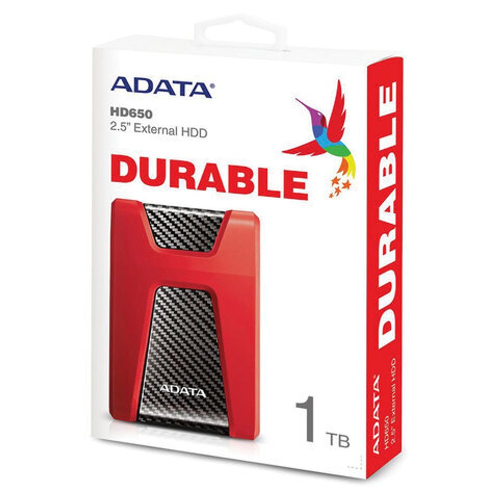 Внешний жесткий диск A-DATA DashDrive Durable HD650 1TB, 2.5", USB 3.0, красный, AHD650-1TU31-CRD