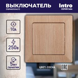 Выключатель Intro Solo 4-101-11 одноклавишный 10А-250В, IP20, СУ, сосна
