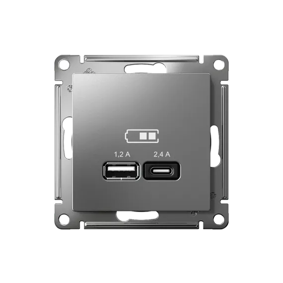 Розетка USB AtlasDesign тип A+C 5В/2.4А 2х5В/1.2А механизм сталь SE ATN000939