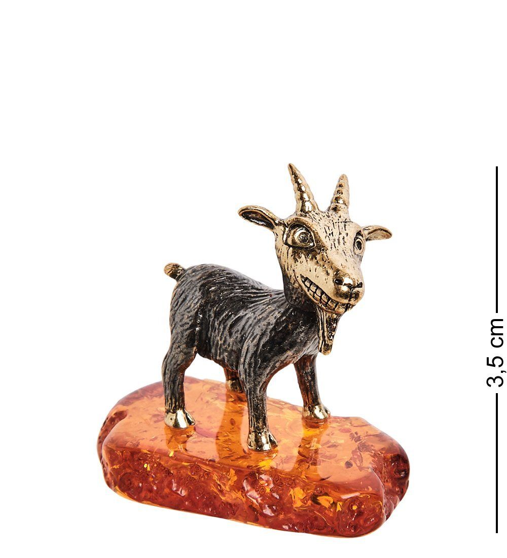 Народные промыслы AM-2712 Фигурка «Коза на подставке» (латунь, янтарь)