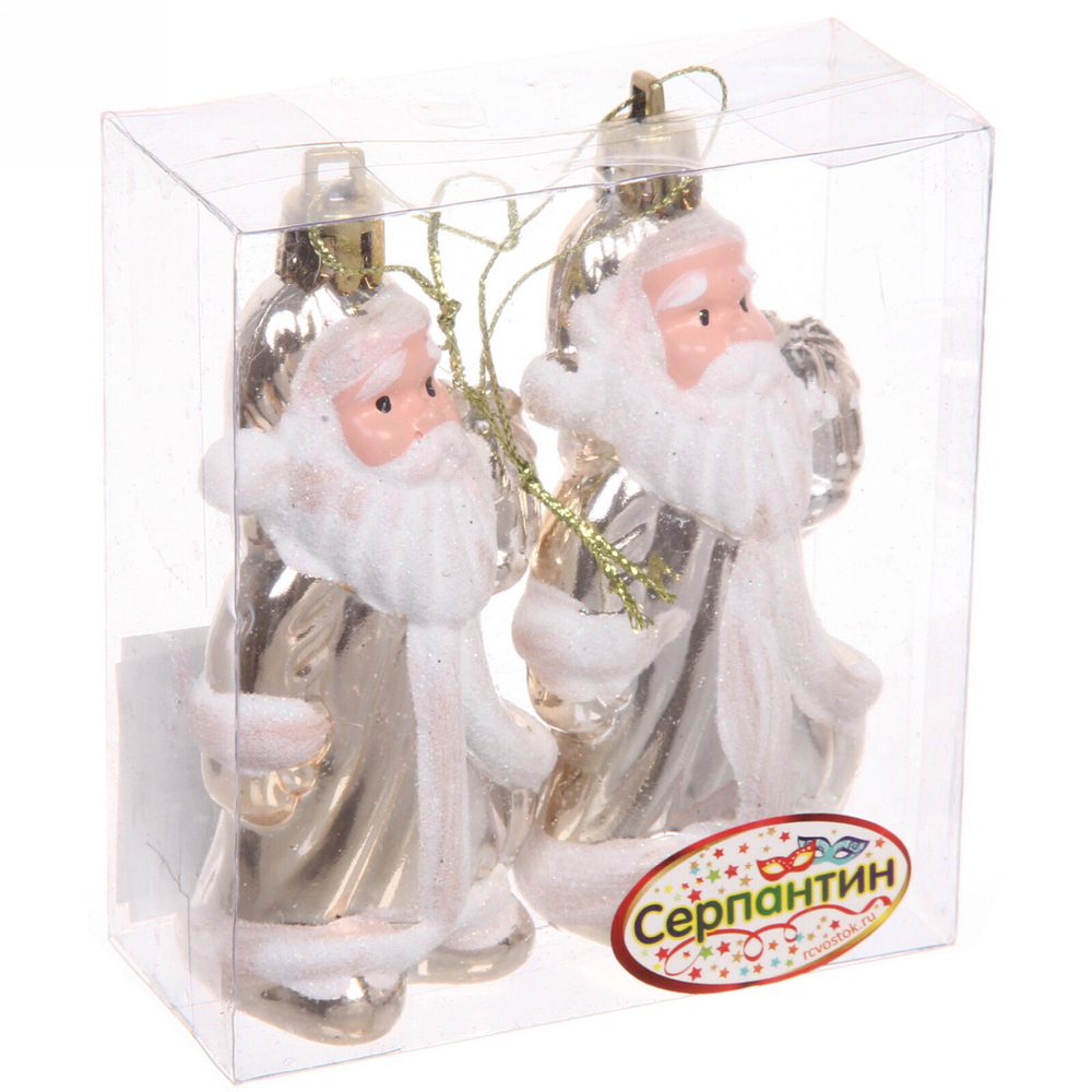 Елочные игрушки «Дед Мороз в кафтане» 7,5 см (набор 2 шт), Шампань