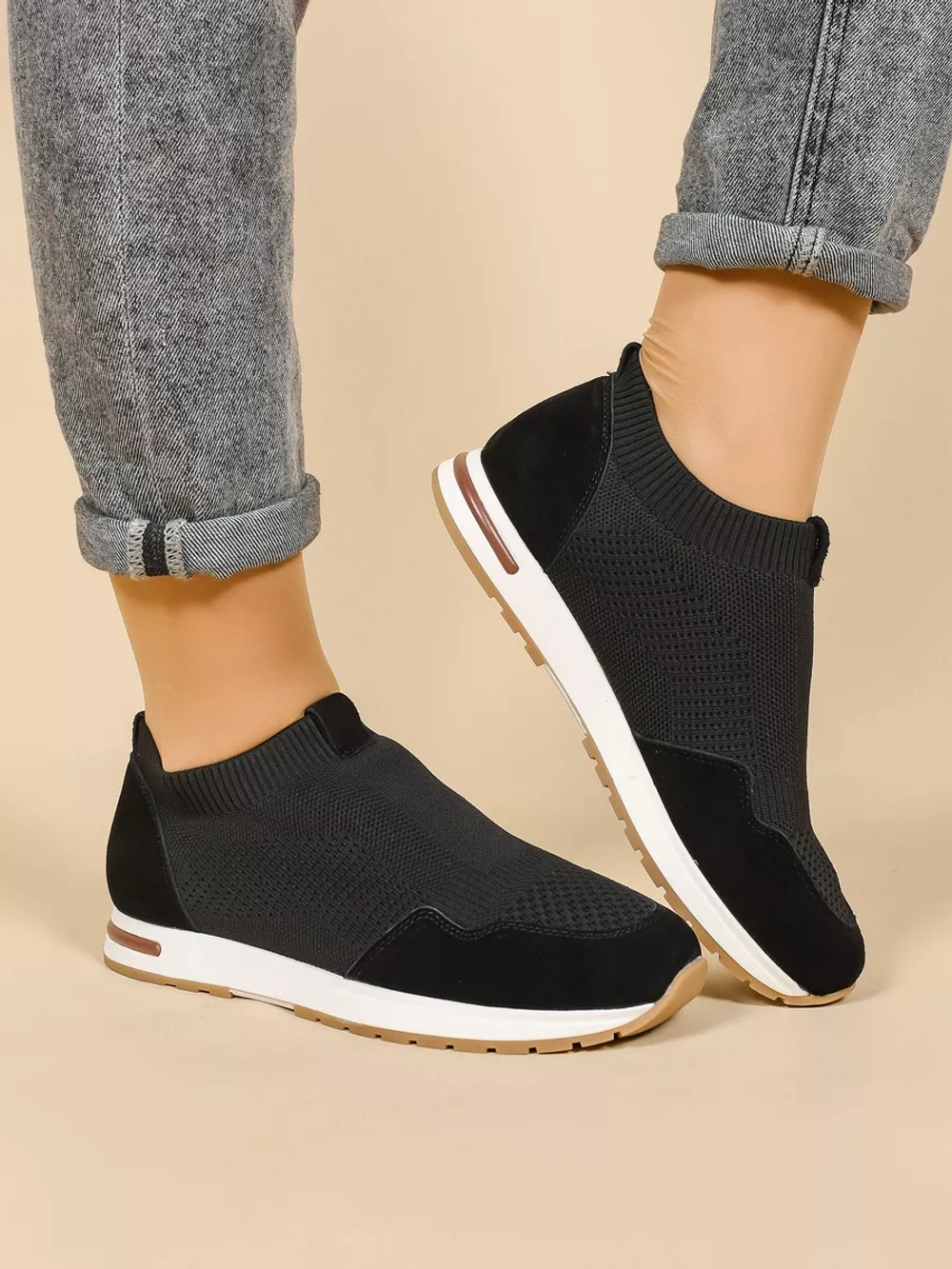 Кроссовки нат. замша/текстиль (36-41)р. / шт. HL-143-BLACK