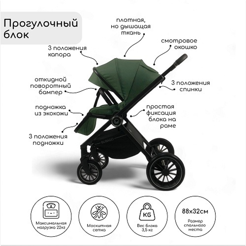 Детская коляска Bubago BLOOM 2in1 арт. BG 134-1 цвет Черный