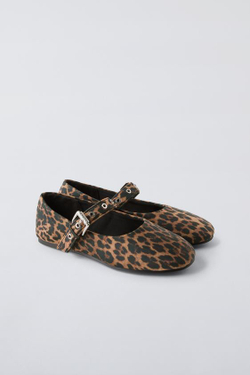 ZARA БАЛЕТКИ С АНИМАЛИСТИЧНЫМ ПРИНТОМ, КОРИЧНЕВЫЙ