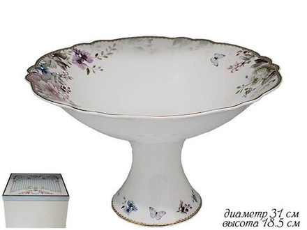 Lenardi 108-238 Фруктовница на ножке 31см. ХРИЗАНТЕМЫ в под.уп.(х4)Фарфор
