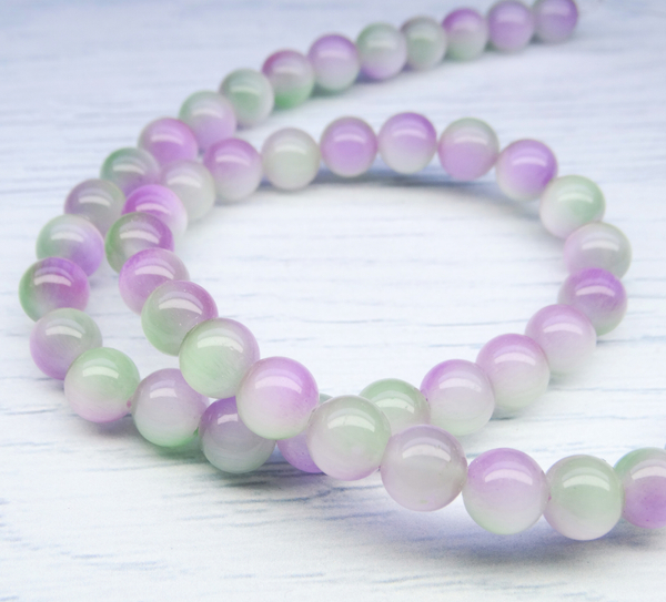 ПК079НН8 Бусины из природного камня кошачий глаз (зелено-сиреневый), размер: 8 мм, 5 шт.