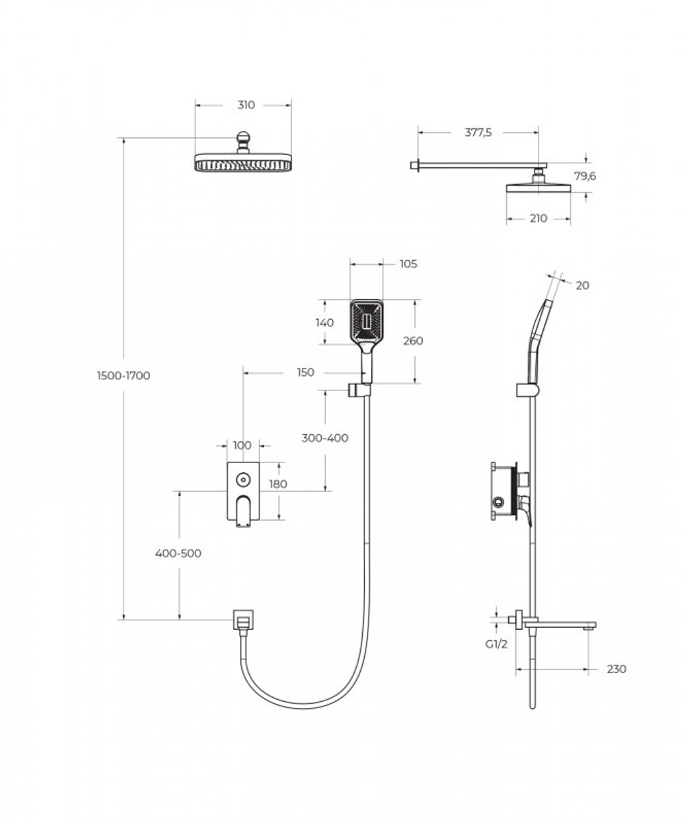 Встраиваемый душевой набор Belbagno DUE-VDSET-GM