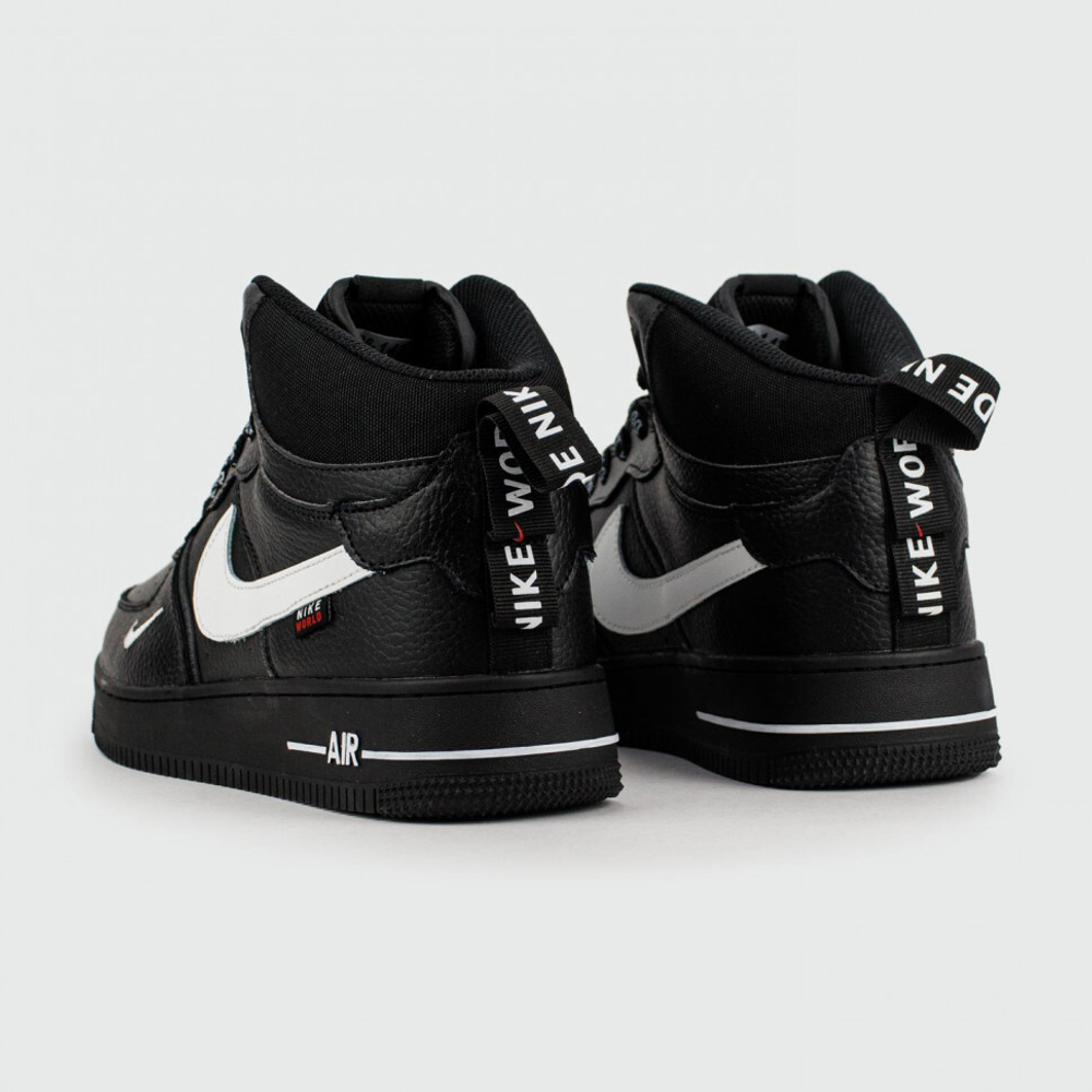 кроссовки Nike Air Force 1 Mid Black / White Swoosh Winter