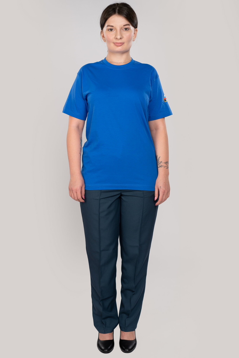 Футболка женская МЧС цв. василек (вышивка)