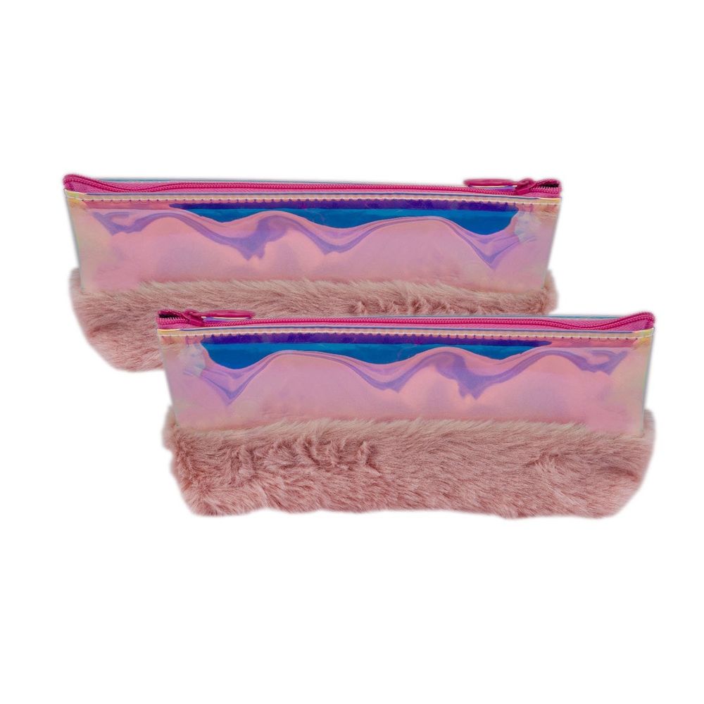 Пенал - косметичка Alingar, мех/голографика, молния, 210х80х45 мм, "Glamur", розовый