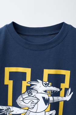 ZARA ФУТБОЛКА В УНИВЕРСИТЕТСКОМ СТИЛЕ С ПРИНТОМ, СИНИЙ